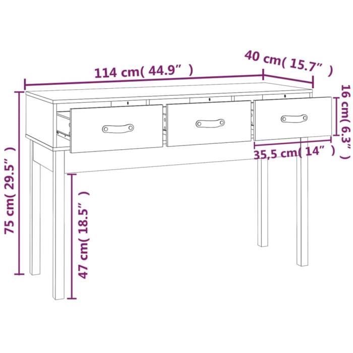 VidaXL Table console Blanc 114x40x75 cm Bois massif de pin 821755