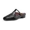 Fashion Women's New Summer Genuine Leather Metal Belt Buckle, Comfortable, Breathable, Low Heel, Large Toe, M Ü Ller Slippers