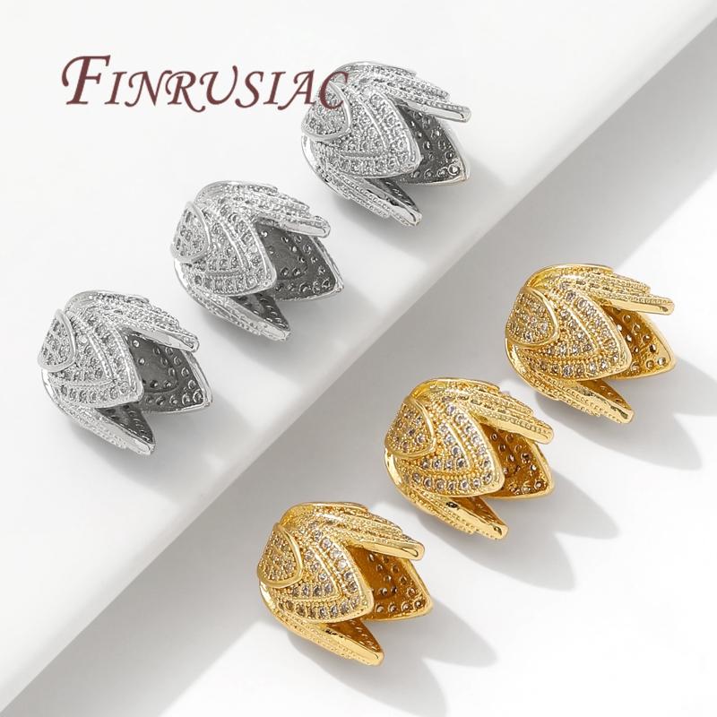18K Gold Plated Brass with Zircon Spacers Bead Caps For Jewelry Making,Flower Bead End Caps DIY Necklace Bracelets Accessories
