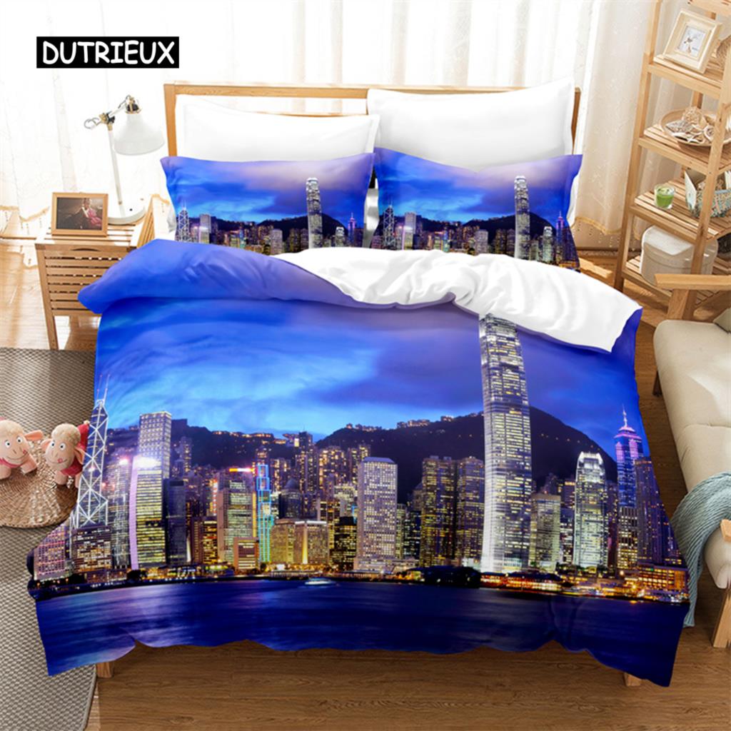 City Night Scene Bedding Set Duvet Cover Sets 3d Bedding Digital Printing Bed Linen Queen Size Bedding Set Fashion Design