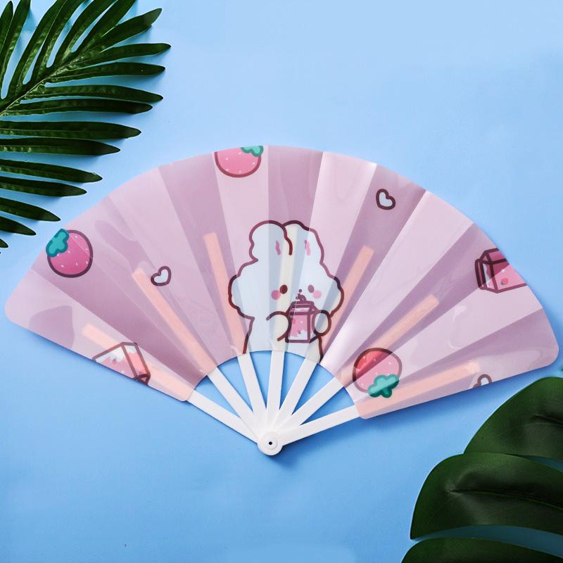 Cartoon Hand Crank Cool Fan Creative Summer Small Fresh Cute Portable Folding Fan PP Plastic Folding Fan for Student Children