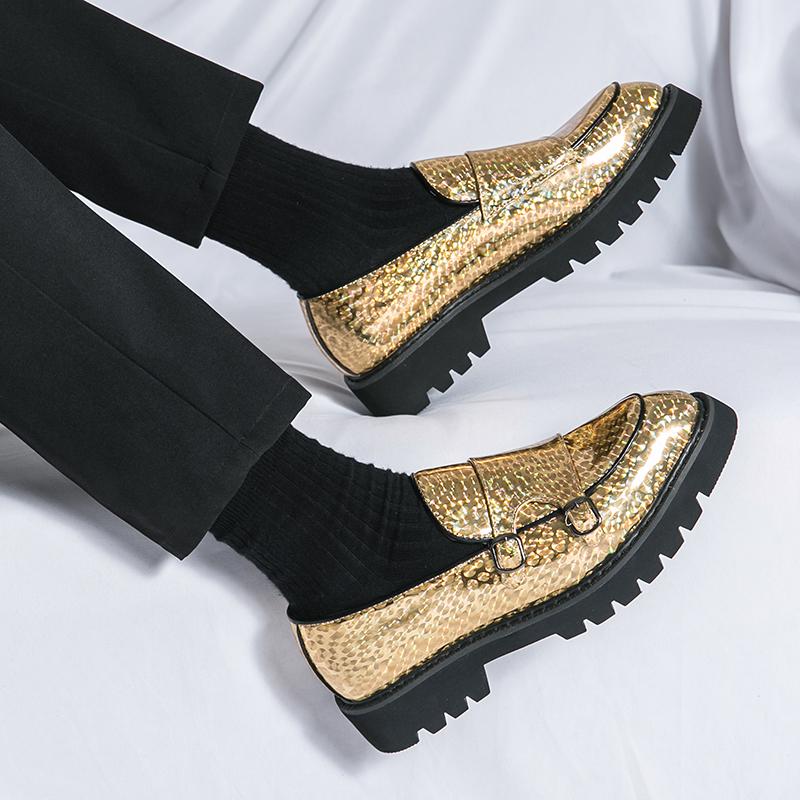 Męskie buty ze skóry lakierowanej Modne i na grubej podeszwie Stylizacje do pracy dla fryzjera Buty na imprezę do klubu Duże rozmiary Wsuwane