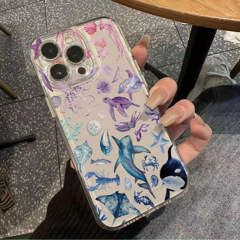 Watercolor Ocean Creatures Transparent Phone Case For iPhone 17 16 15 14 Plus Pro Max 12 11 13 X XS XR Plus 16E 17Air Soft Cover