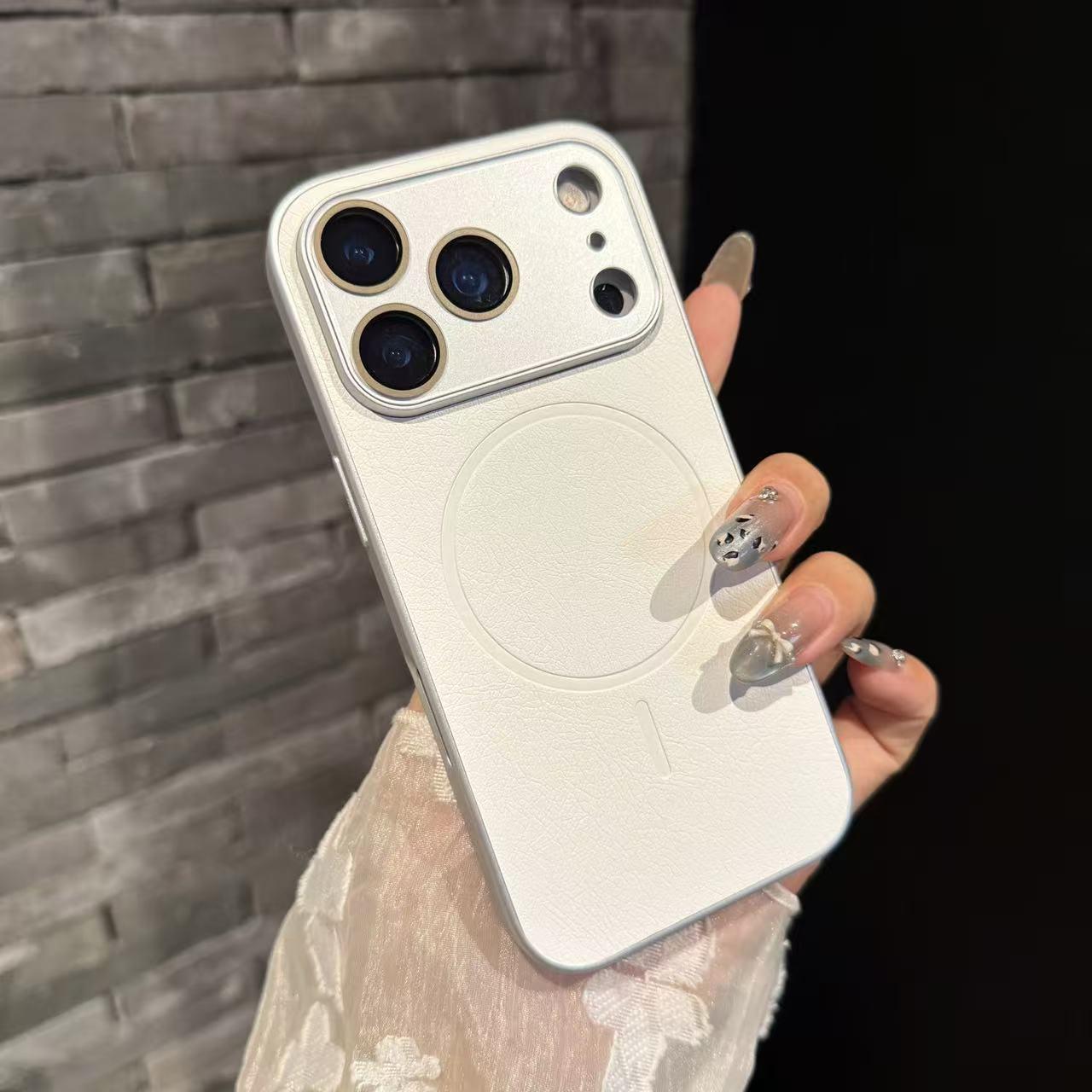 

Luxury Leather Texture Magnetic Phone Case for iPhone 17 Pro Max and iPhone 16 iPhone 17 Pro білий