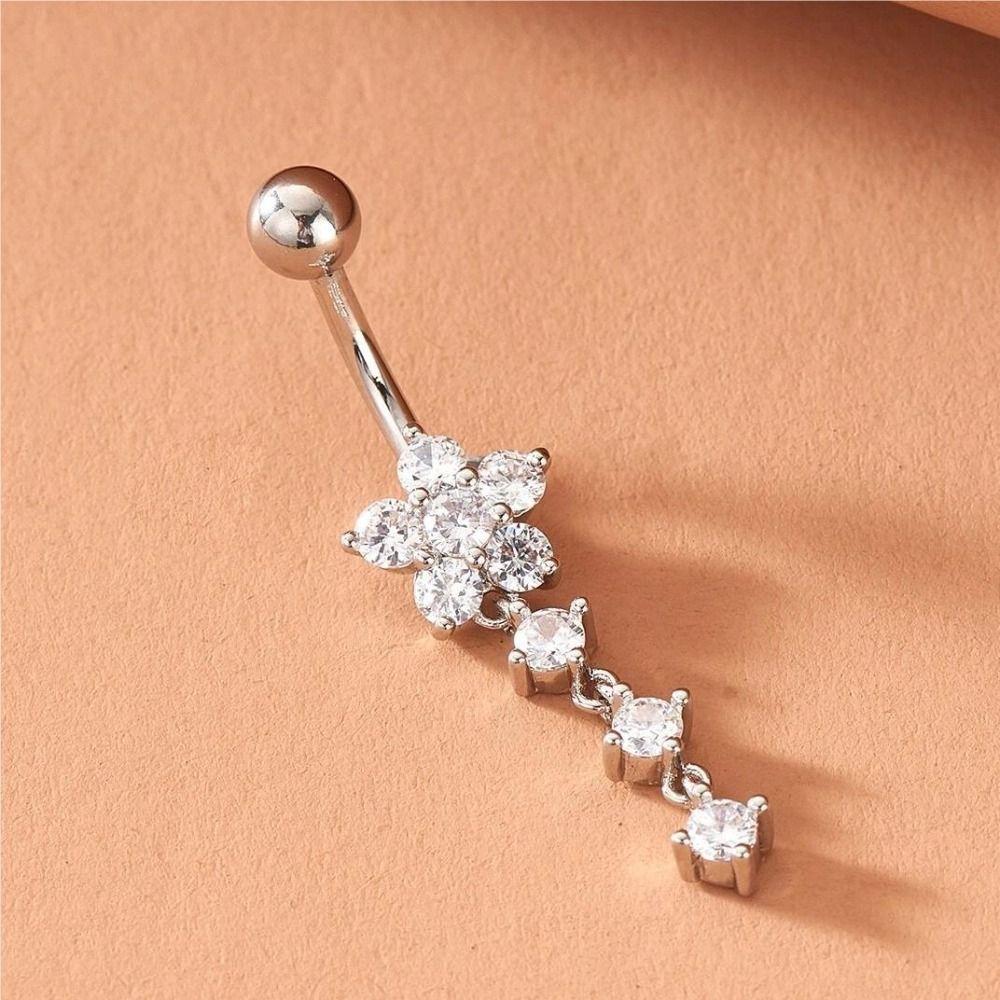 Colorful Flower Pendants Belly Button Ring Rhinestone Body Piercing Jewelry  Women