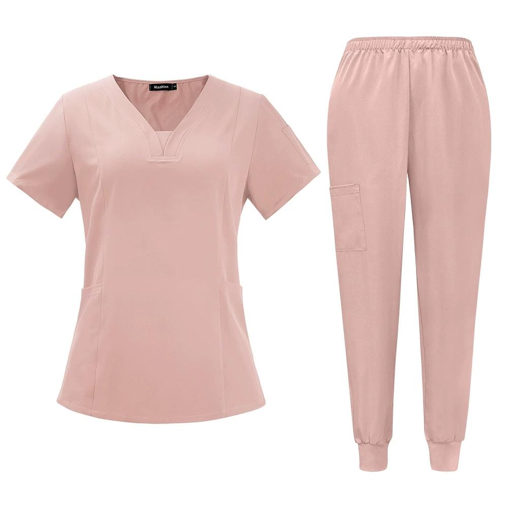 Men Women OEM Stretchy Jersey Scrub Suit Custom logo Dental Medical Uniforms Nurse Set Nursing Uniform Suit Hospital Scrub Set S