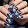 Blue & Gold Marbled Almond Medium Press-On Nails