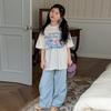 Girls' Korean Style Summer T-shirt & Wide-Leg Pants Set - Quick-Drying, Trendy, Loose Fit Two-Piece