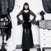 GlowGirl AltGoth Aesthetic Gothic Midi Dress Women Vintage Elagnt Lace Patchwork See Through Flare Sleeve High Waist Clubwear Dress Femme