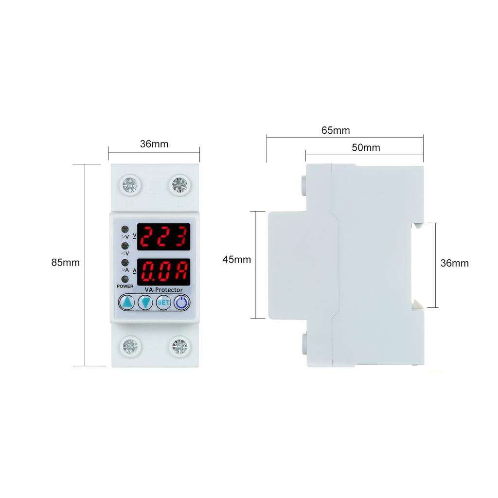 63A 220V Din Rail   Over Voltage and Under Voltage  ive Device  or Relay Over Current   Home Usage Dual LED Display