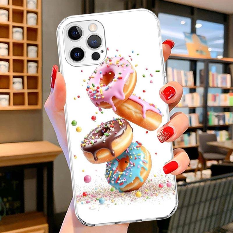 Macaron Ice Cream Cake Doughnut Cover Phone Case For iPhone 16 17 Air 15 14 Pro Max 16E Phone Case 13 Mini 12 11 7 SE 8 Print Pa