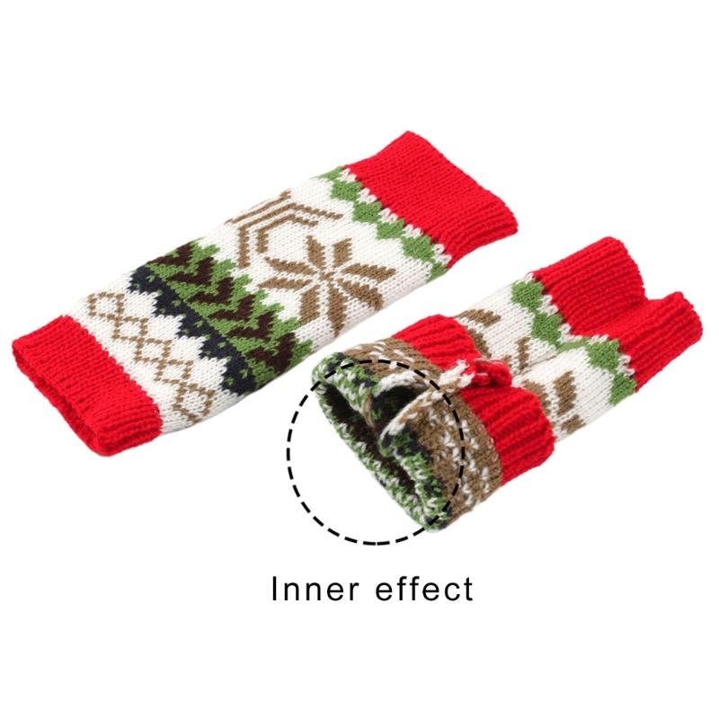 Women Jacquard Gloves Christmas Theme Fingerless Gloves Winter Autumn Handwear