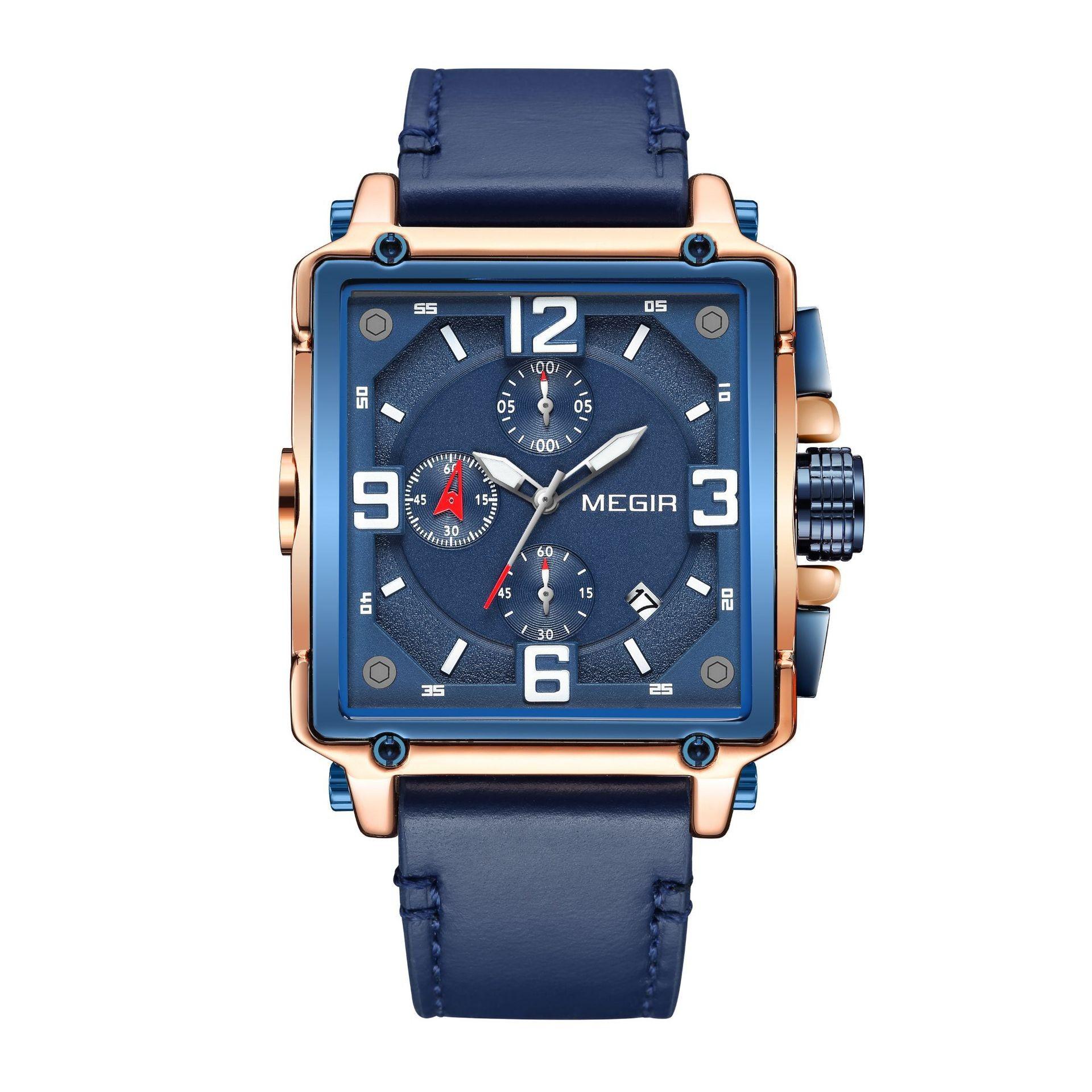 Watch Men S, Vintage Fashion Square Multifunctional Calendar Leather Men S Quartz Watch 2061