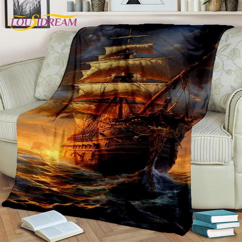 3D Pirate Ship Boat,Sailboat,Barque Blanket,Soft Throw Blanket for Home Bedroom Bed Sofa Picnic Travel Office Cover Blanket Kids