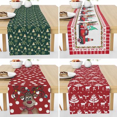 Hot-selling Christmas Elk Pine Table Flag Home Decoration Fabric Printing Thermal Insulation Linen Tablecloth