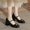 High heels female Mary Jane small leather shoes female summer thick heel camellia red beige black Mary Jane single shoes female
