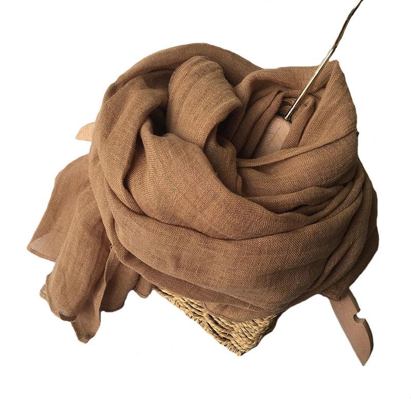 Extended 2.4 Meters Linen Scarf Solid Color Literary And Versatile Women'S Shawl Thin Cotton And Linen Silk Scarf