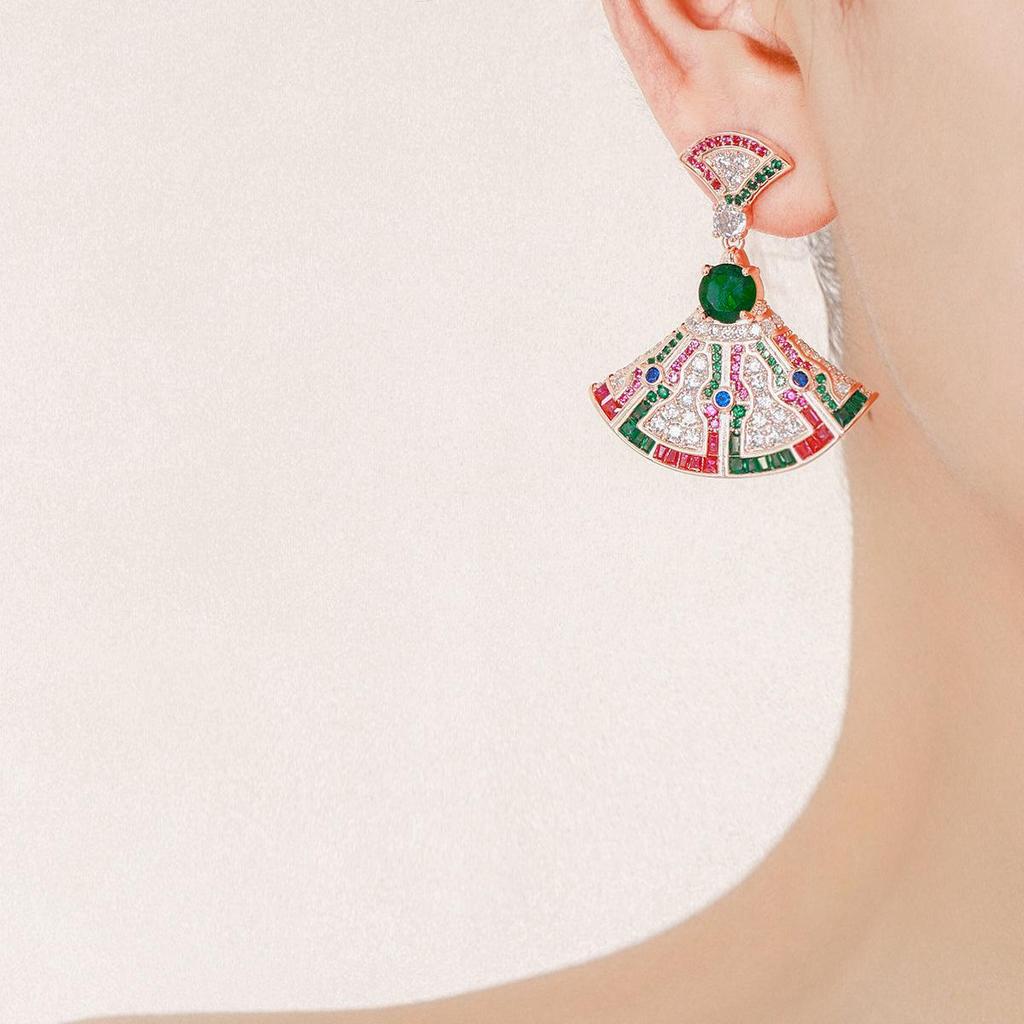 Trendy Winter Geometric Fan S925 Sterling Silver Zircon Earrings & Necklace Set for Women