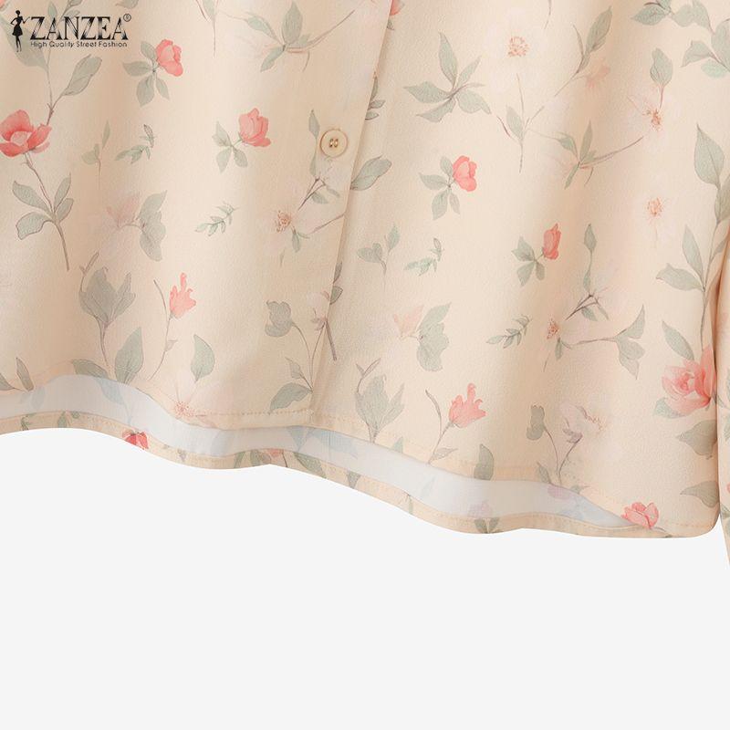 ZANZEA Women Casual V-Neck Long Sleeve Loose Floral Print Blouse