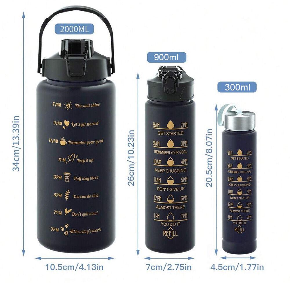 2000ml Gradient Color Large Capacity Water Bottle for Outdoor Sports, Portable 3-Piece Set