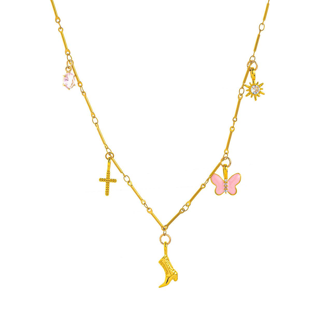 Lucky Number Butterfly Necklace Cross Zircon Flower Love Stacked Sweater Chain Necklace Literary Multi-Pendant