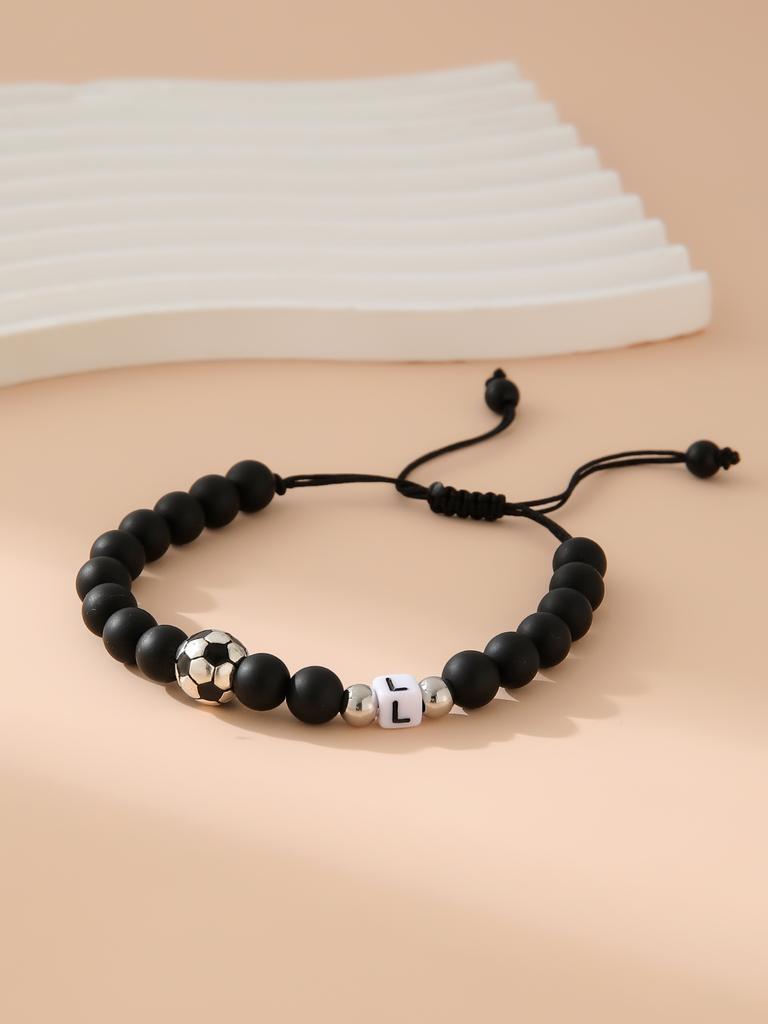 Mattschwarzes Fußball-Alphabet Verstellbares Perlenarmband Unisex Sport-Armband Schmuck