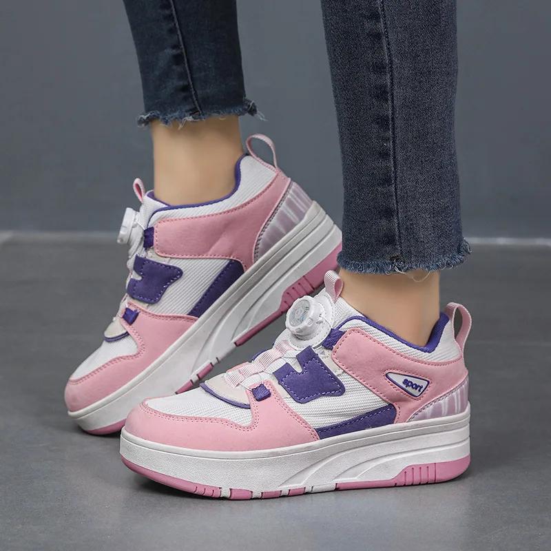 Women's Sneaker with 4 Wheels Racing Roller Skate Shoes Children's 2-in-1 Removable Roller Skating Shoes for Skating and Parkour