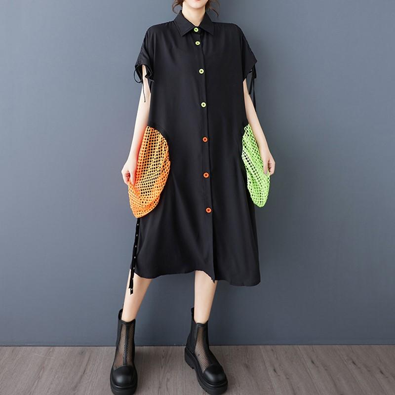 Short Sleeve Plus Size Black Vintage New In Dresses for Women Casual Loose Long Summer Shirt Dress
