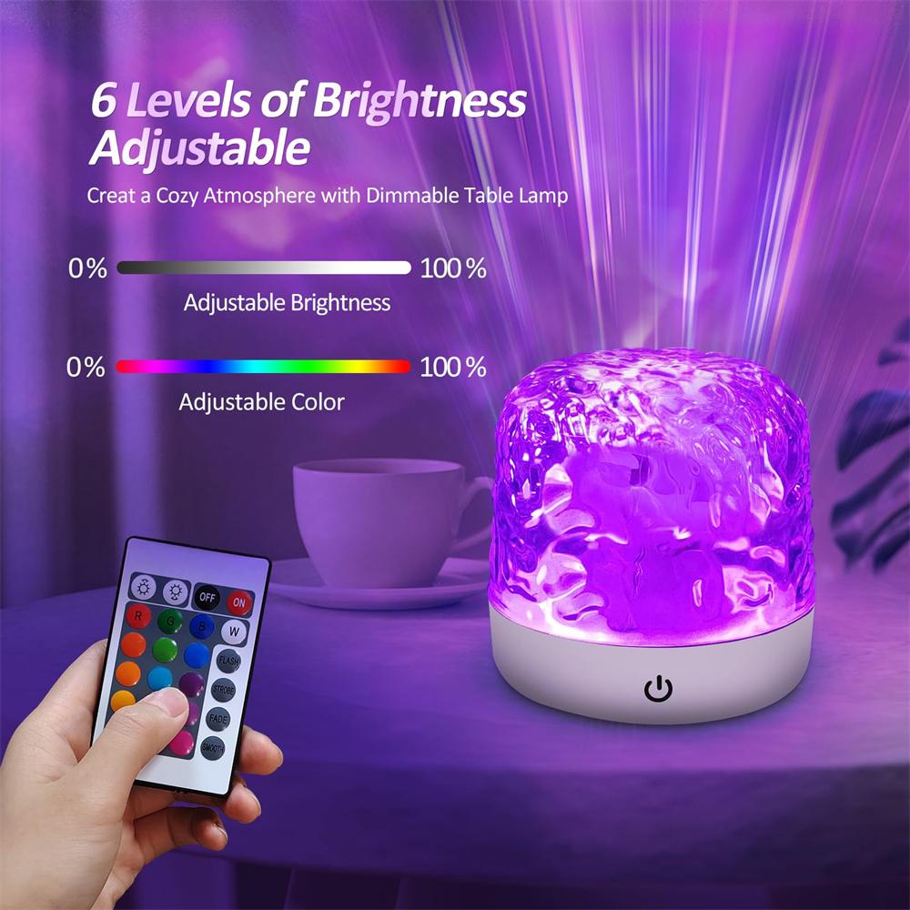 16 Color LED Water Ripple Projector Night Light Remote Control Bedroom Bedside Decorative Ambient Lamp RGB Dimmable Crystal Lamp