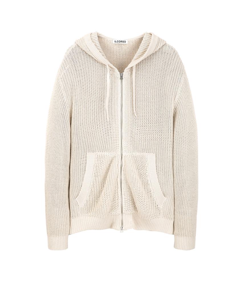 Il Corso Airy Mesh Knit Zip-Up Hoodie Light Beige