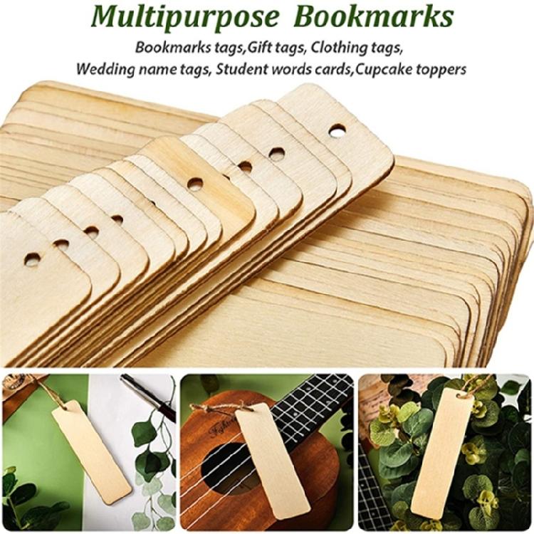 Set Of 10 Unfinished Wood Bookmarks with String Handmade Wood Bookmarks Supplies for Kid Adult Art Craft Project