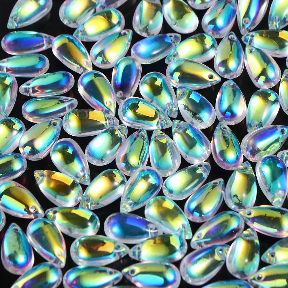 100 STK Gjennomsiktig Vanndråpe Krystall Perforert Krystallpynt Glassperle Smykkefremstilling