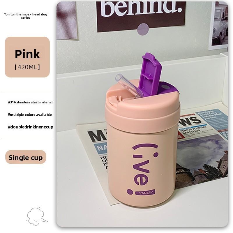 Reise-Isolierflasche für Kinder mit Strohhalm, auslaufsicher, für Kinder und Jugendliche