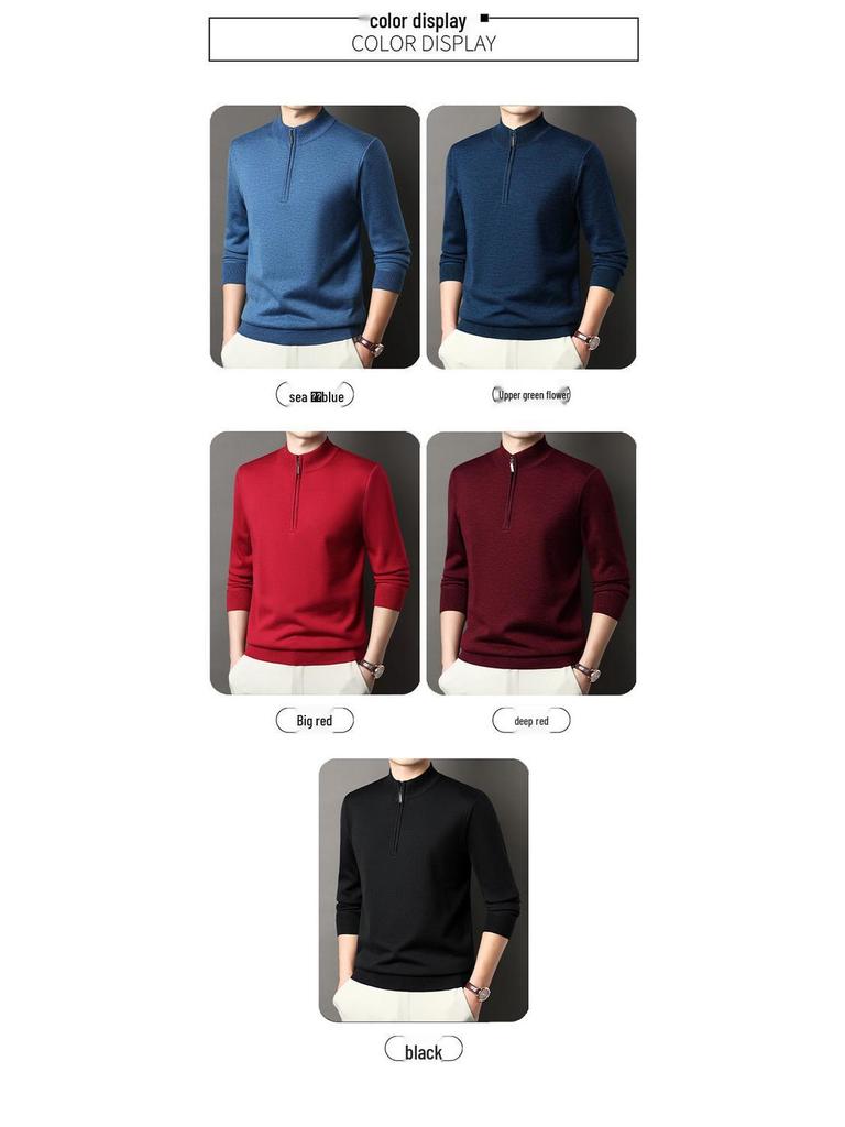 Men's Zipper Half-High Collar Knit Sweater - Mid & Young Adult Pullover Warm Base Layer