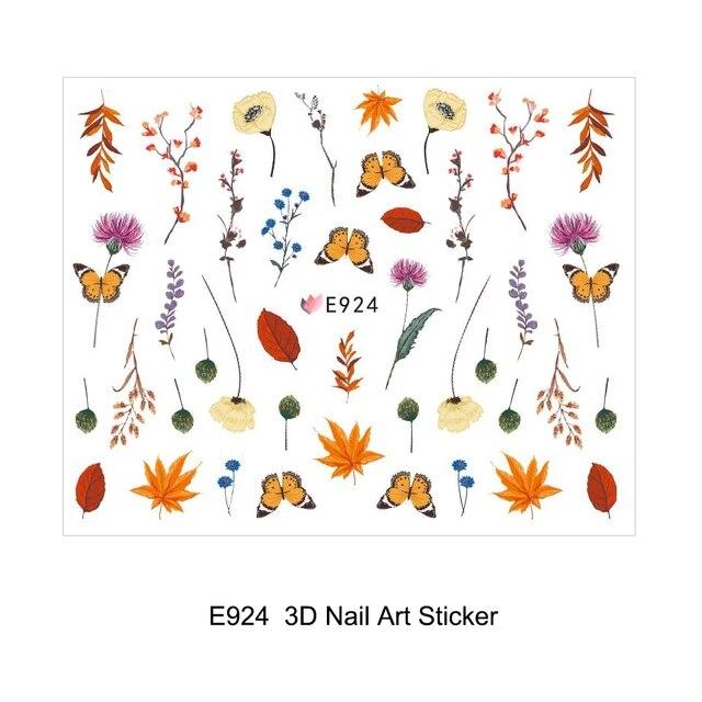 3D Nail Stickers Flowers Pink Purple Blossom Florals Leaves Decals Nail Art Adhesive Sliders Charms Manicure Decorations TRCA769