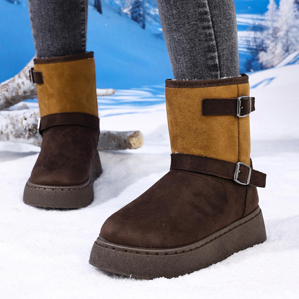 Fashion New winter 2025 European and American large-sized warm, fashionable, color-blocked and simple snow boots