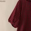 ZANZEA Women Casual Round Neck Plaid Print Loose Short Sleeve Blouse
