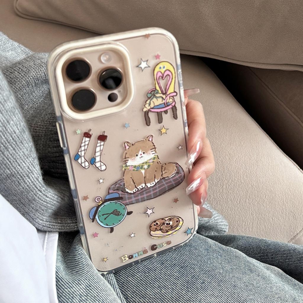 Childlike Cartoon iPhone 15 Apple 16 Pro Max Phone Case with Cat Design, Suitable for 17, 14, 13, Soft and Magnetic