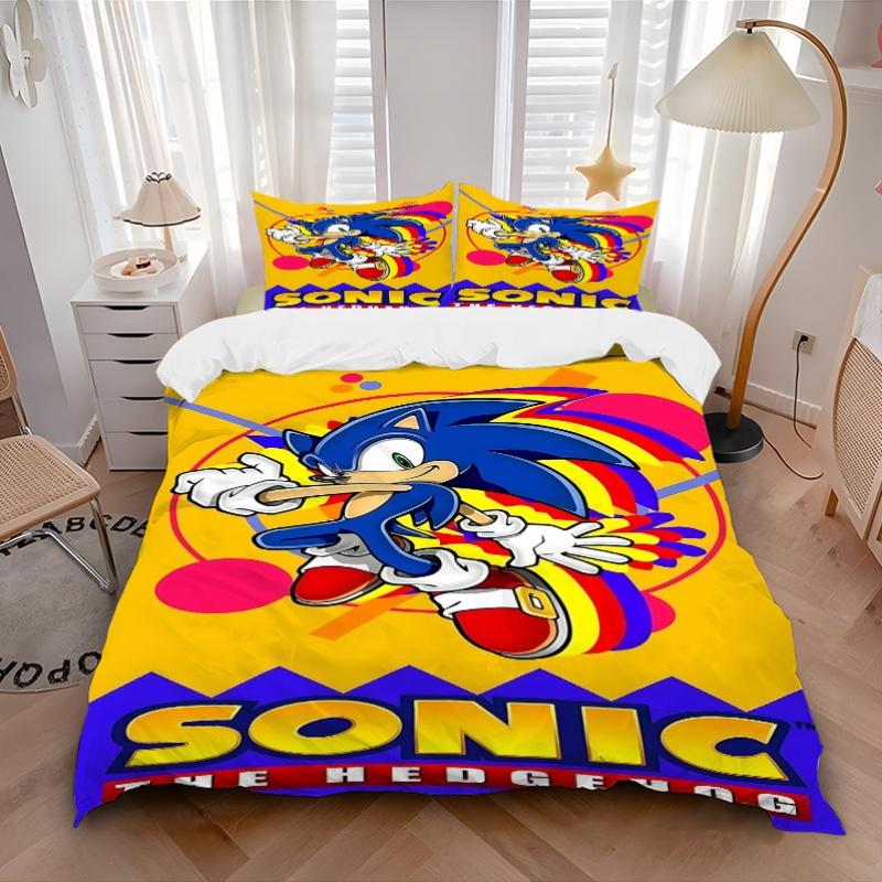 3pcs bedding set Sonic Adventure Includes 1 Comforter + 2 Pillowcases, Without Pillow Inserts, Soft Comfortable, Lightweight Breathable, Pri