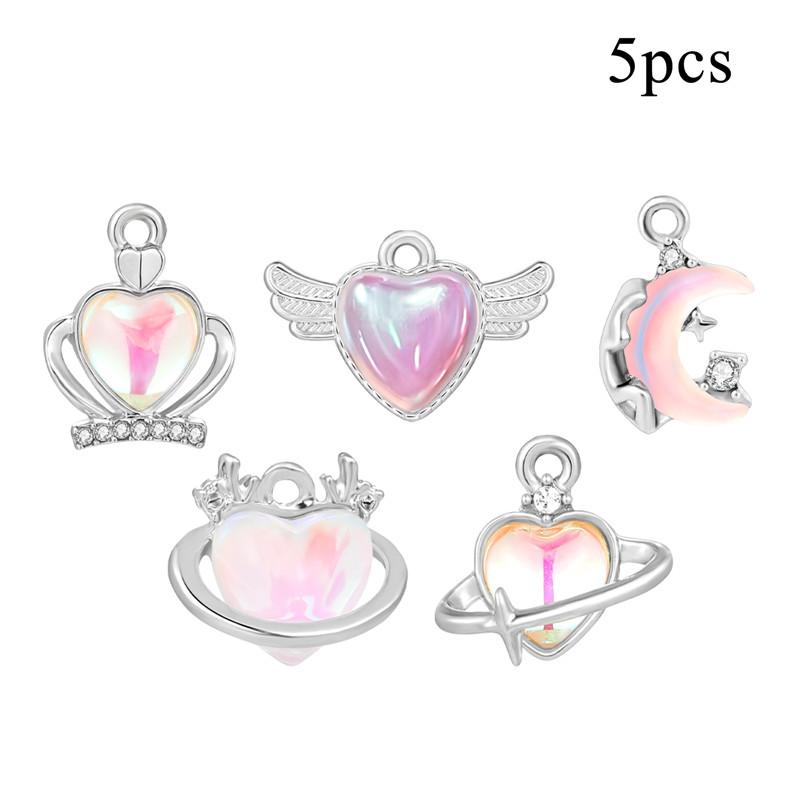 Crystal Heart Moon Crown Butterfly Planet Pendant Beads Stainless Steel Charms Earrings Necklace Jewelry DIY Making Woman Gifts