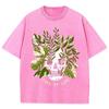 Couple T-Shirts Loose Oversized Wash Denim Tees Skull Botanical Print Casual Chic Unisex Short-Sleeved Vintage Top