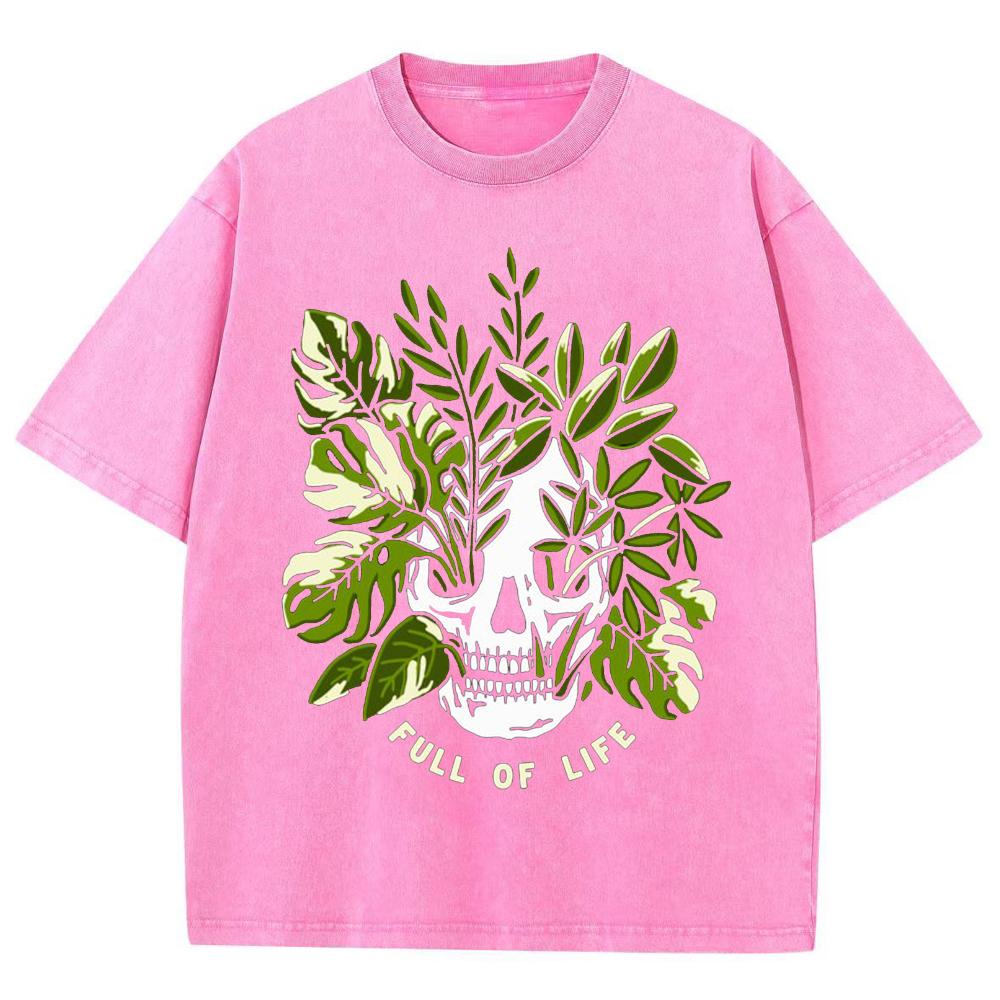 Couple T-Shirts Loose Oversized Wash Denim Tees Skull Botanical Print Casual Chic Unisex Short-Sleeved Vintage Top