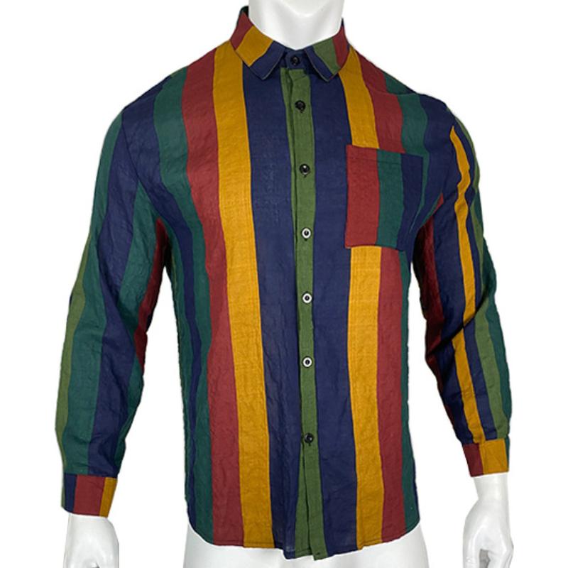 Herbst- und Wintermode Herren Freizeitshirt Bunt gestreift Langarm Revers Streetshirt