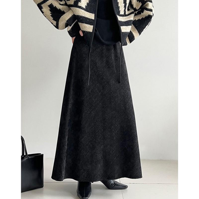 Johnature Retro Flanelowa Twillowa Szczotkowana Spódnica Damska Jesień Zima Styl Koreański Proste Półspódnice