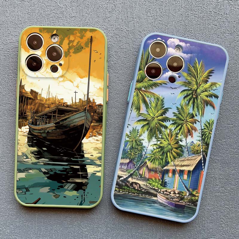 Seaside Coconut Tree Coastal Scenery Phone Case for IPhone 16 15 14 13 12 11 Pro Max Mini X XR XS 15 7 8 Plus Shockproof Covers