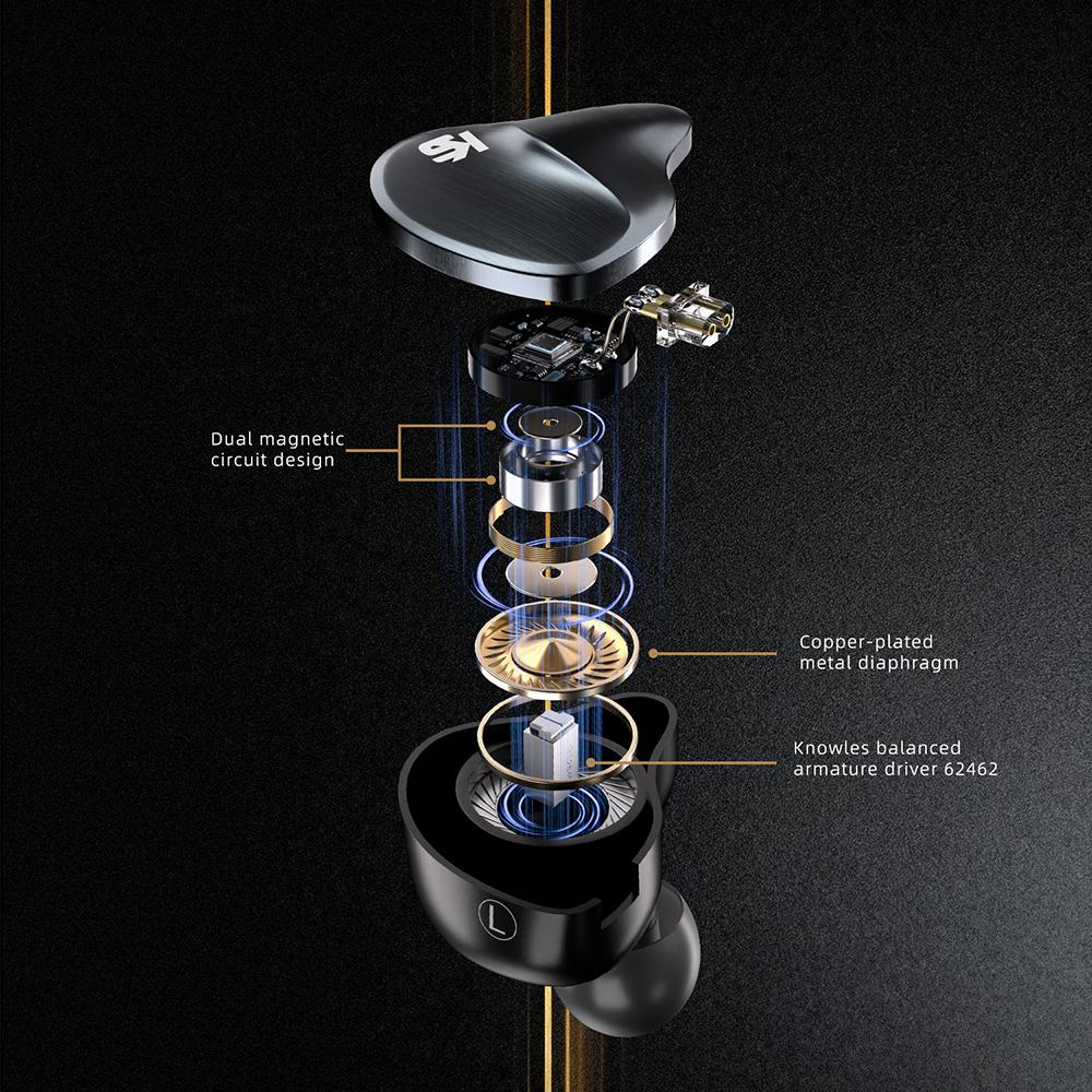 KEYSION In Ear HiFi Headphones 1DD+1 Knowles BA Hybrid Drive IEM Wired Earphones With Detachable 0.78mm 2pin 3.5mm OFC Sliver-Plated Cable