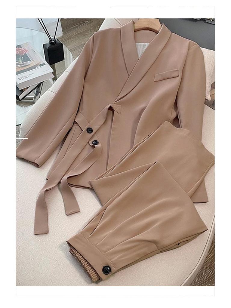 2024 Spring Women's Pink Blazer & Wide-Leg Pants Set