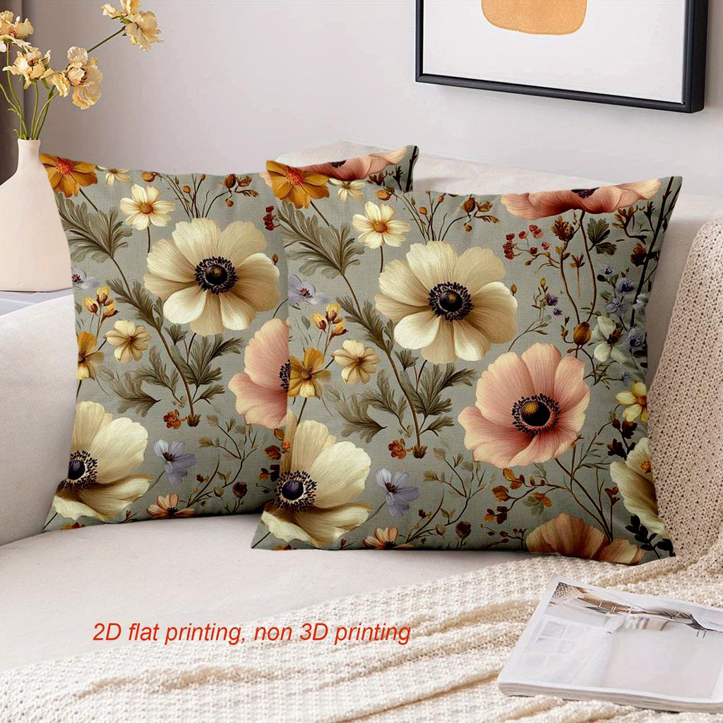 Rustic Floral Pattern Decorative Throw Pillow Cover 2D Printed Polyester Sofa Cushion Case for Living Room Home Decor