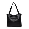 Women's Black Leather Hobo Tote Bag Fashion Shoulder Crossbody Bag Large Capacity Daily Handbag
