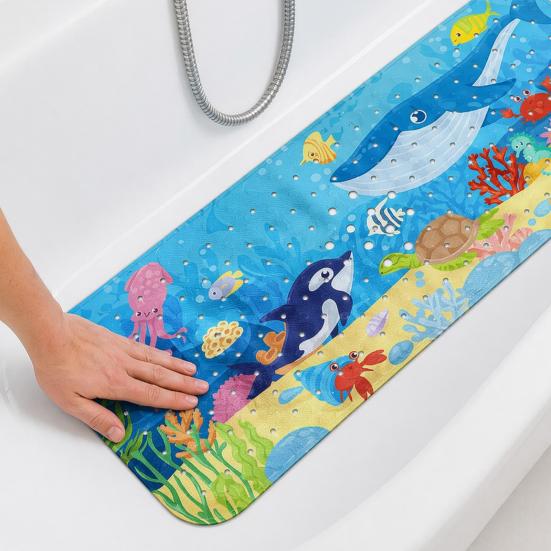 Bath Mat with Drainage Holes, Anti-Slip Texture Foot Massage Mat, Food-Grade PVC Material Suction Cups Bathtub Mat